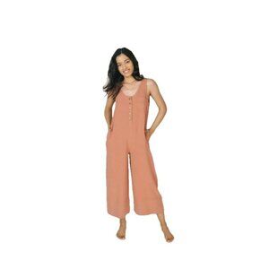 Jackson Rowe Womens Linen Havana Overalls Jumpsuit XL Crop Wide Leg Boho Hippie